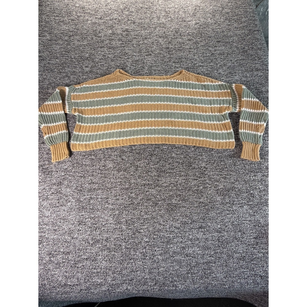 American Eagle Outfitters Cropped Sweater Womens Small Brown Sage Striped Cotton